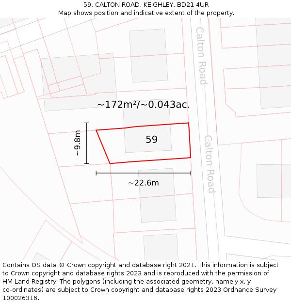 59, CALTON ROAD, KEIGHLEY, BD21 4UR: Plot and title map