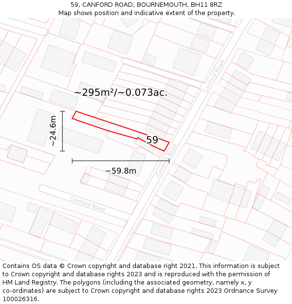 59, CANFORD ROAD, BOURNEMOUTH, BH11 8RZ: Plot and title map