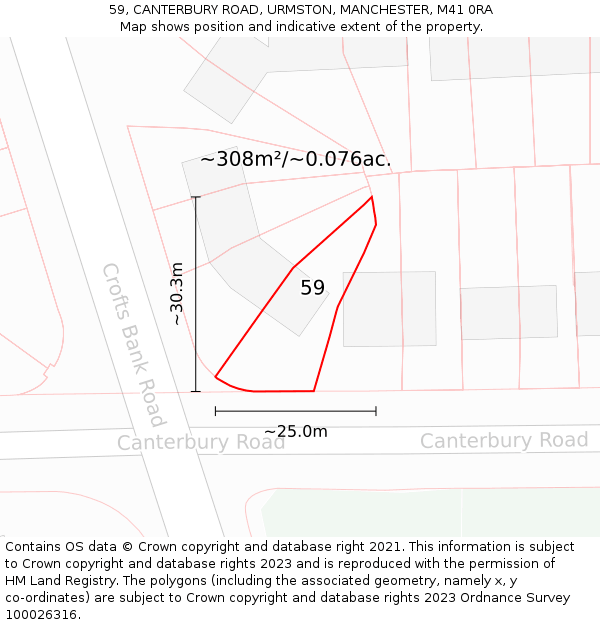 59, CANTERBURY ROAD, URMSTON, MANCHESTER, M41 0RA: Plot and title map