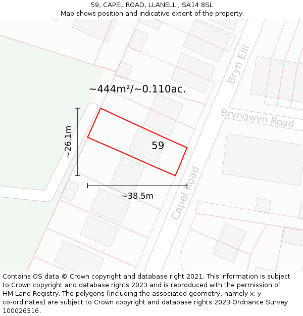 59, CAPEL ROAD, LLANELLI, SA14 8SL: Plot and title map