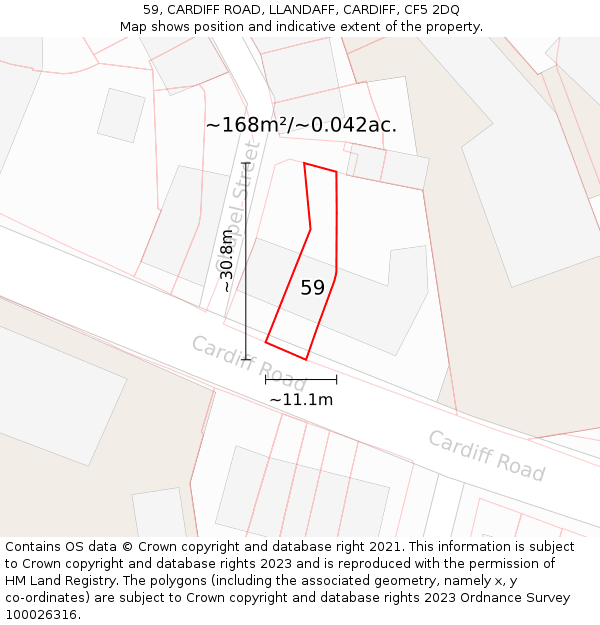 59, CARDIFF ROAD, LLANDAFF, CARDIFF, CF5 2DQ: Plot and title map