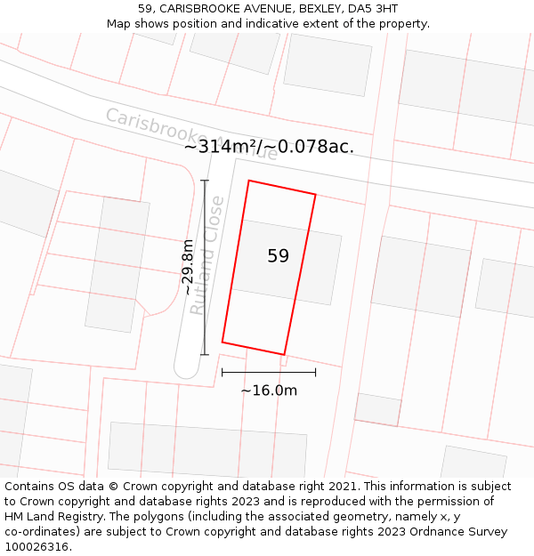 59, CARISBROOKE AVENUE, BEXLEY, DA5 3HT: Plot and title map