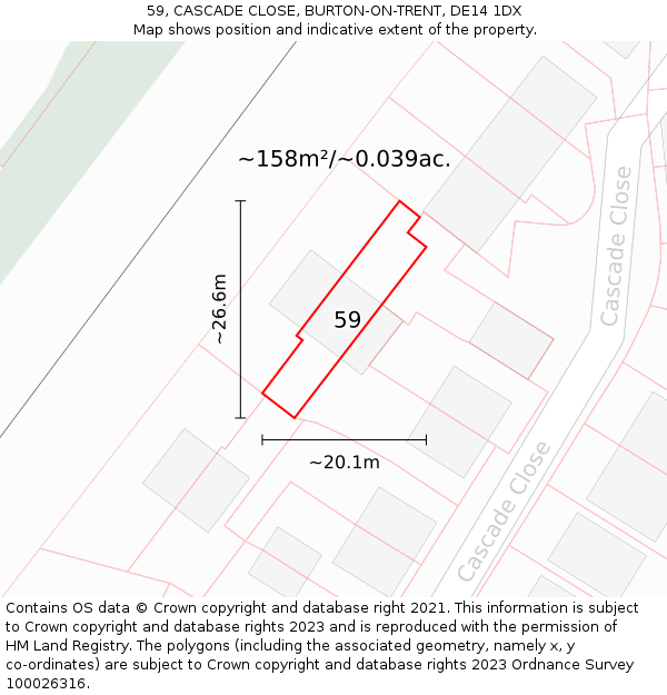 59, CASCADE CLOSE, BURTON-ON-TRENT, DE14 1DX: Plot and title map