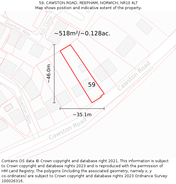 59, CAWSTON ROAD, REEPHAM, NORWICH, NR10 4LT: Plot and title map