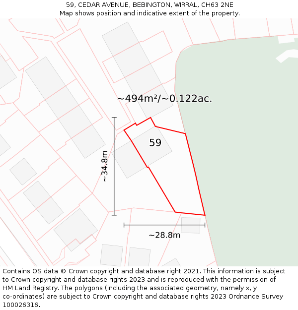 59, CEDAR AVENUE, BEBINGTON, WIRRAL, CH63 2NE: Plot and title map