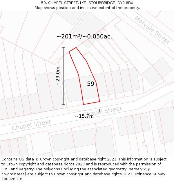 59, CHAPEL STREET, LYE, STOURBRIDGE, DY9 8BX: Plot and title map