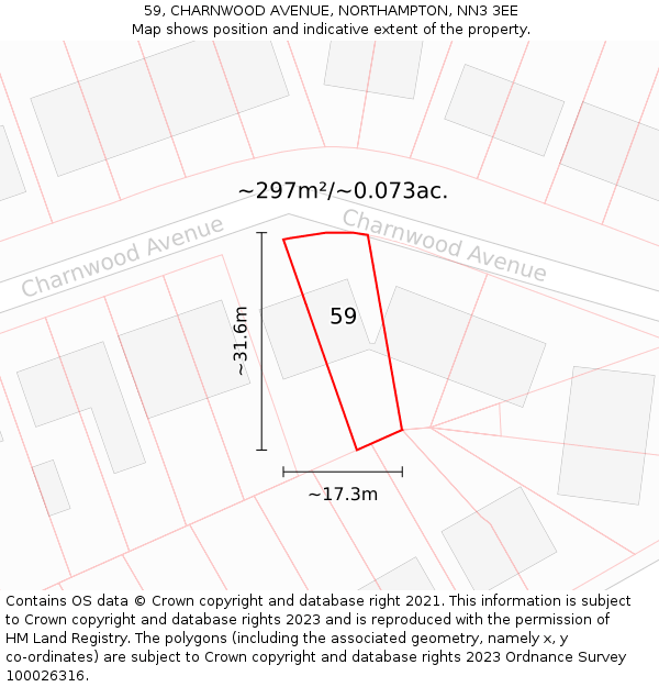 59, CHARNWOOD AVENUE, NORTHAMPTON, NN3 3EE: Plot and title map