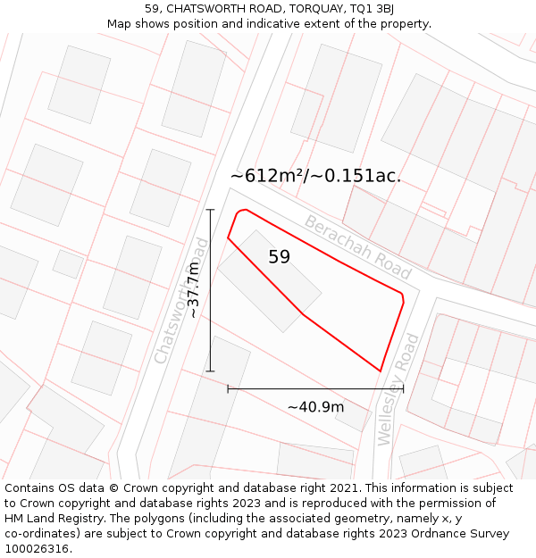 59, CHATSWORTH ROAD, TORQUAY, TQ1 3BJ: Plot and title map