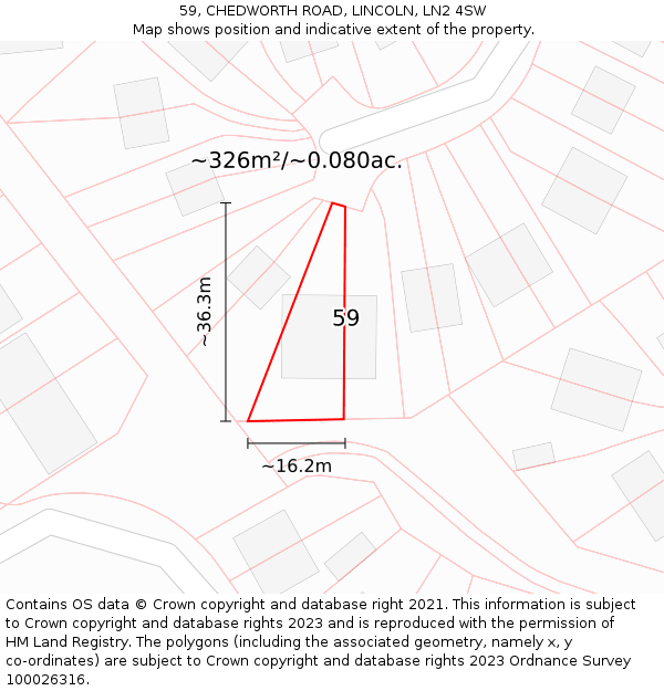 59, CHEDWORTH ROAD, LINCOLN, LN2 4SW: Plot and title map