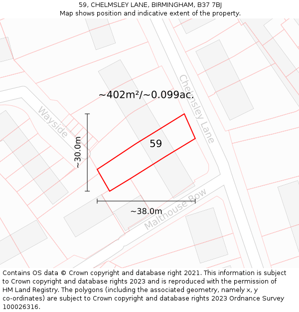 59, CHELMSLEY LANE, BIRMINGHAM, B37 7BJ: Plot and title map