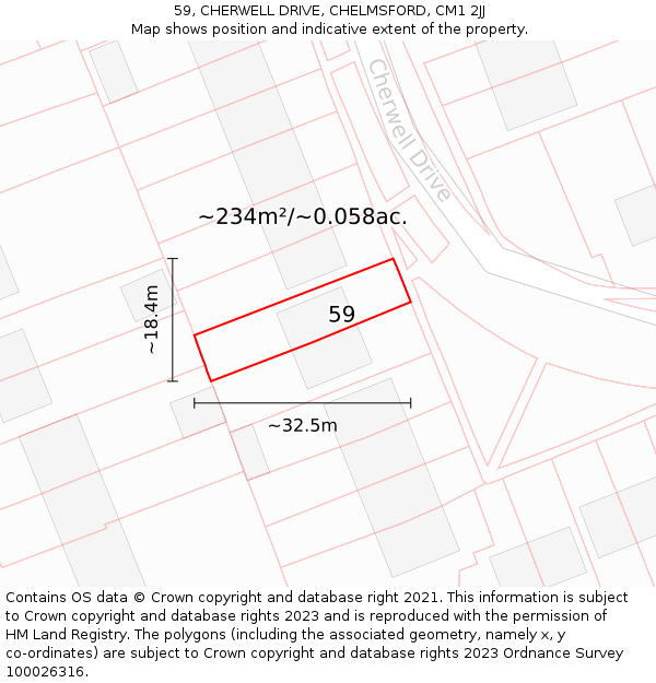 59, CHERWELL DRIVE, CHELMSFORD, CM1 2JJ: Plot and title map