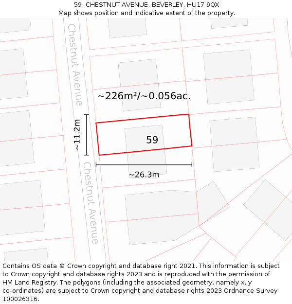 59, CHESTNUT AVENUE, BEVERLEY, HU17 9QX: Plot and title map