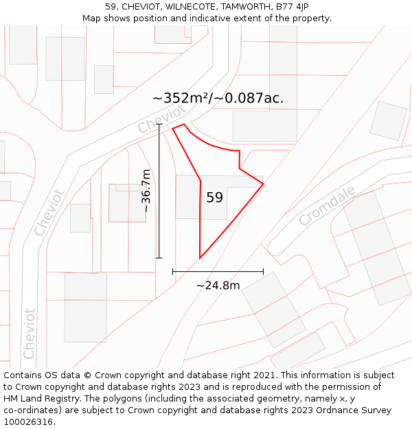 59, CHEVIOT, WILNECOTE, TAMWORTH, B77 4JP: Plot and title map