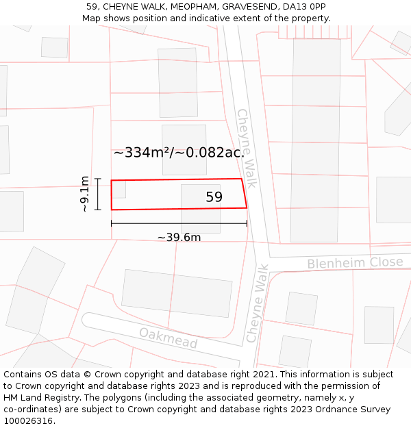 59, CHEYNE WALK, MEOPHAM, GRAVESEND, DA13 0PP: Plot and title map