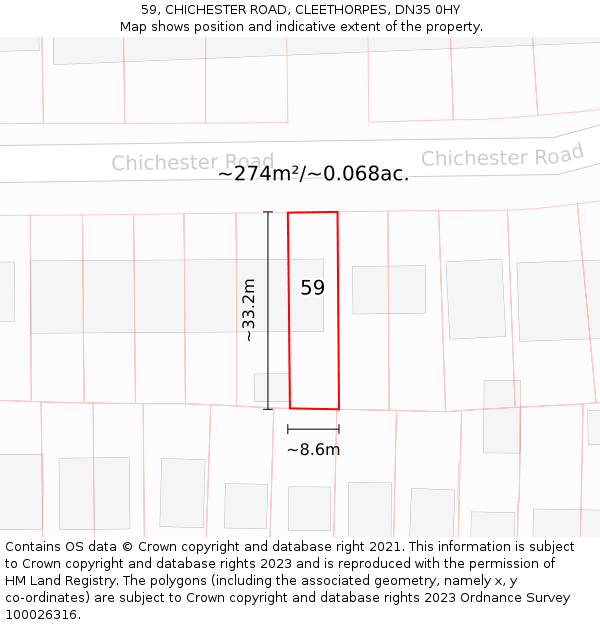 59, CHICHESTER ROAD, CLEETHORPES, DN35 0HY: Plot and title map