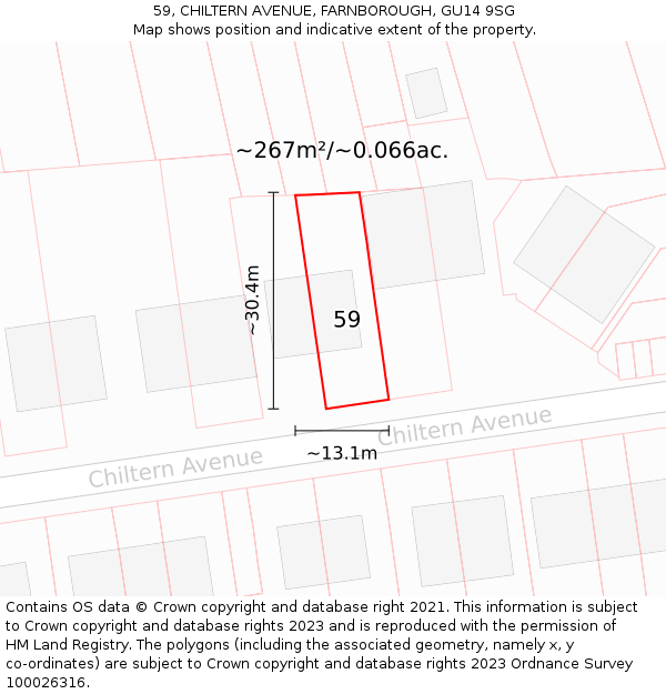 59, CHILTERN AVENUE, FARNBOROUGH, GU14 9SG: Plot and title map