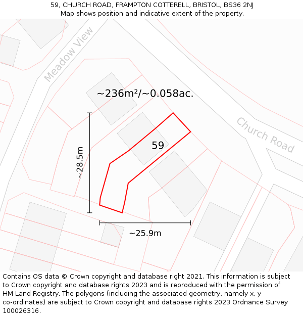 59, CHURCH ROAD, FRAMPTON COTTERELL, BRISTOL, BS36 2NJ: Plot and title map