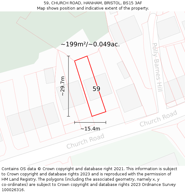 59, CHURCH ROAD, HANHAM, BRISTOL, BS15 3AF: Plot and title map