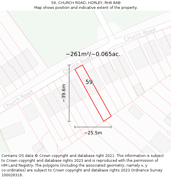 59, CHURCH ROAD, HORLEY, RH6 8AB: Plot and title map