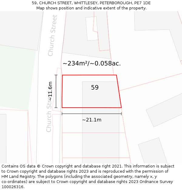 59, CHURCH STREET, WHITTLESEY, PETERBOROUGH, PE7 1DE: Plot and title map