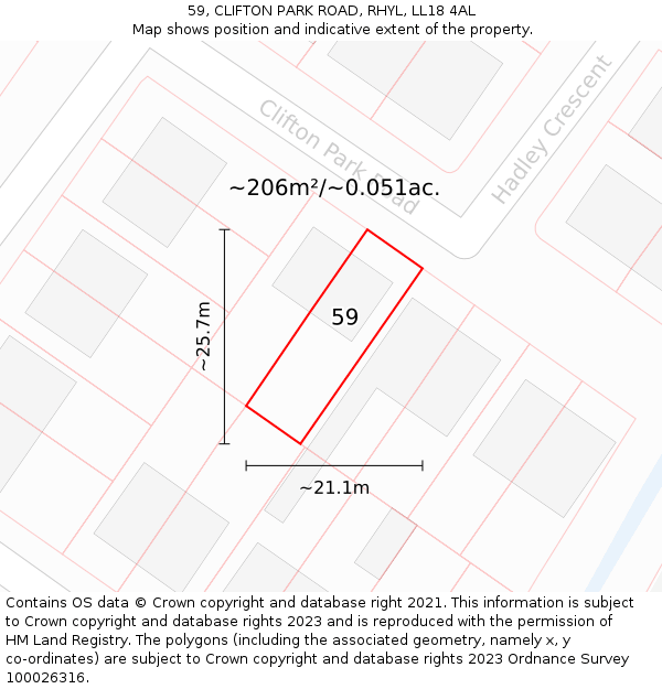 59, CLIFTON PARK ROAD, RHYL, LL18 4AL: Plot and title map