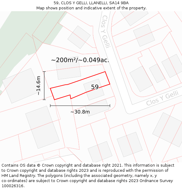 59, CLOS Y GELLI, LLANELLI, SA14 9BA: Plot and title map