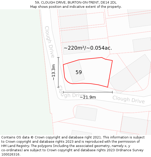 59, CLOUGH DRIVE, BURTON-ON-TRENT, DE14 2DL: Plot and title map