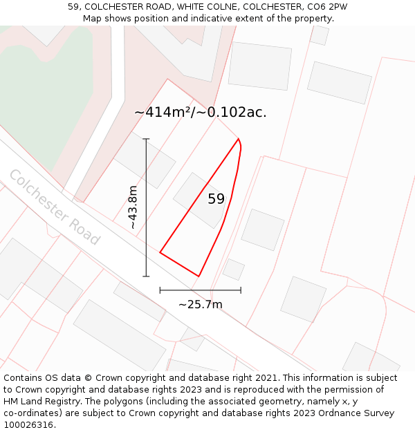 59, COLCHESTER ROAD, WHITE COLNE, COLCHESTER, CO6 2PW: Plot and title map