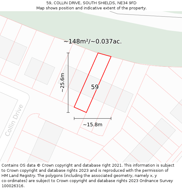 59, COLLIN DRIVE, SOUTH SHIELDS, NE34 9FD: Plot and title map