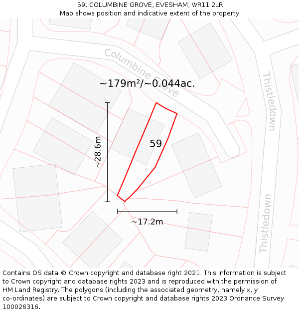 59, COLUMBINE GROVE, EVESHAM, WR11 2LR: Plot and title map