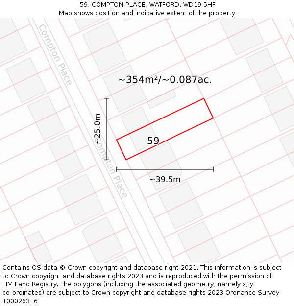 59, COMPTON PLACE, WATFORD, WD19 5HF: Plot and title map