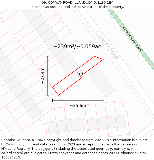 59, CONWAY ROAD, LLANDUDNO, LL30 1EY: Plot and title map