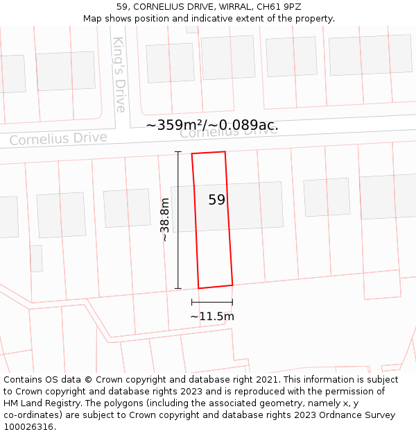 59, CORNELIUS DRIVE, WIRRAL, CH61 9PZ: Plot and title map