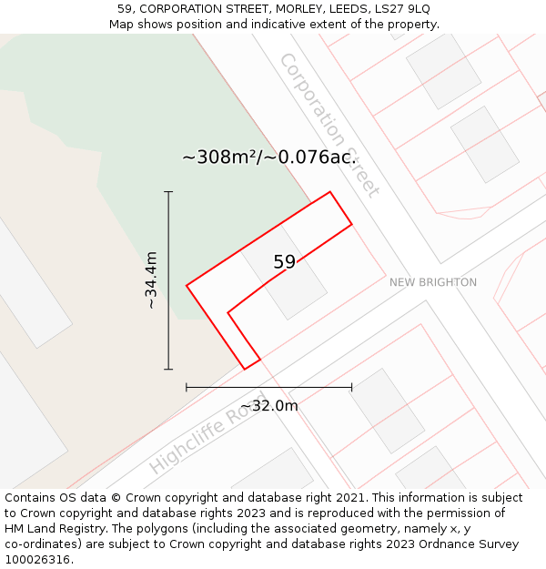 59, CORPORATION STREET, MORLEY, LEEDS, LS27 9LQ: Plot and title map