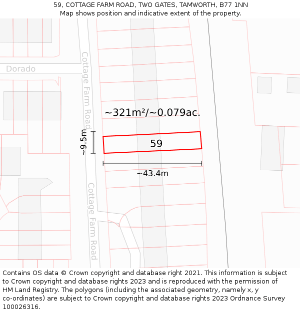 59, COTTAGE FARM ROAD, TWO GATES, TAMWORTH, B77 1NN: Plot and title map