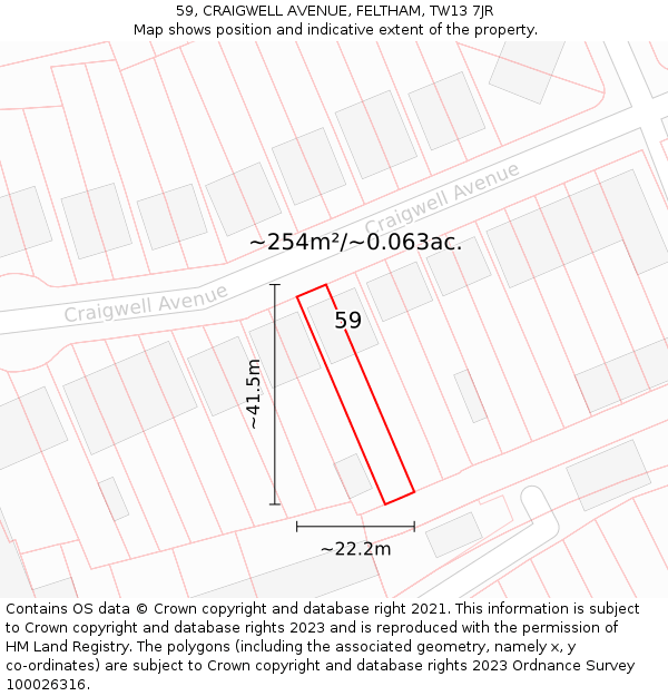 59, CRAIGWELL AVENUE, FELTHAM, TW13 7JR: Plot and title map