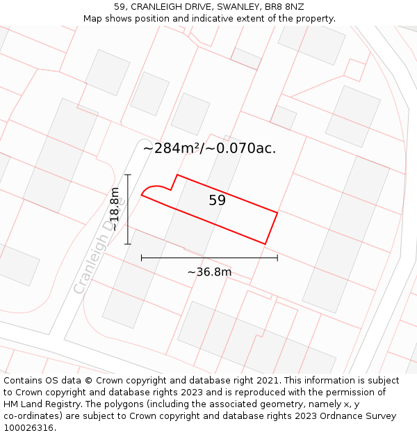 59, CRANLEIGH DRIVE, SWANLEY, BR8 8NZ: Plot and title map