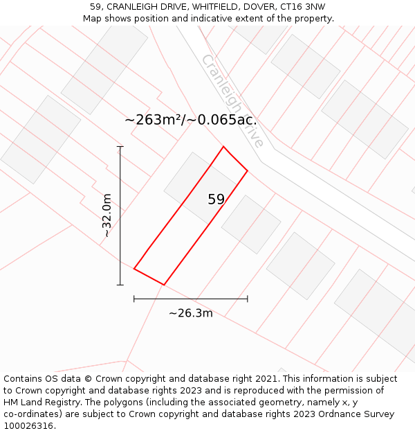 59, CRANLEIGH DRIVE, WHITFIELD, DOVER, CT16 3NW: Plot and title map