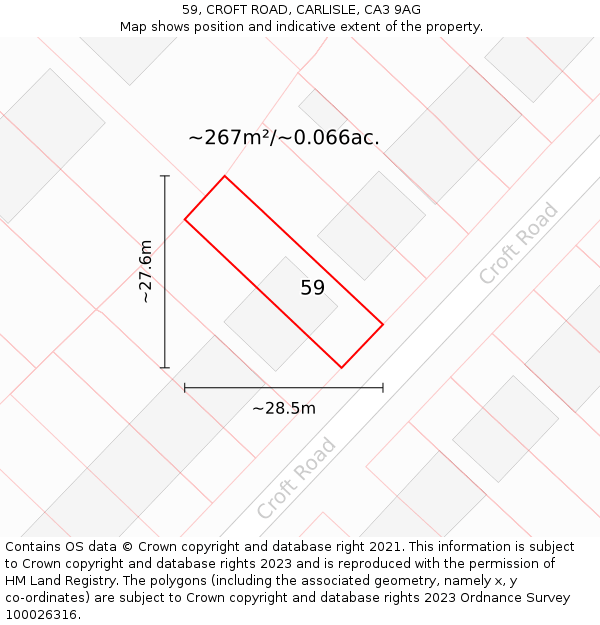 59, CROFT ROAD, CARLISLE, CA3 9AG: Plot and title map