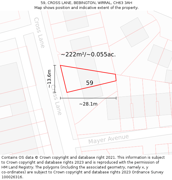 59, CROSS LANE, BEBINGTON, WIRRAL, CH63 3AH: Plot and title map