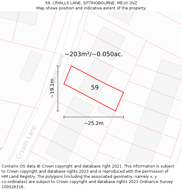 59, CRYALLS LANE, SITTINGBOURNE, ME10 1NZ: Plot and title map