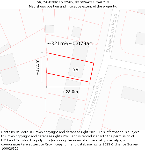 59, DANESBORO ROAD, BRIDGWATER, TA6 7LS: Plot and title map