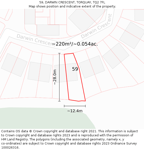 59, DARWIN CRESCENT, TORQUAY, TQ2 7FL: Plot and title map