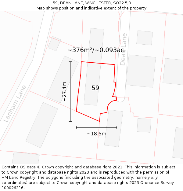 59, DEAN LANE, WINCHESTER, SO22 5JR: Plot and title map