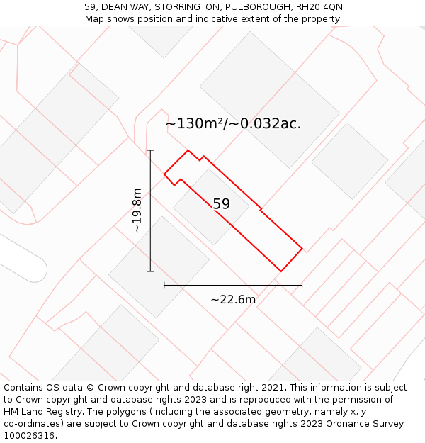 59, DEAN WAY, STORRINGTON, PULBOROUGH, RH20 4QN: Plot and title map