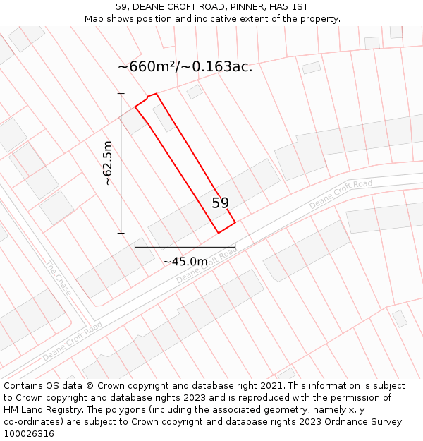 59, DEANE CROFT ROAD, PINNER, HA5 1ST: Plot and title map