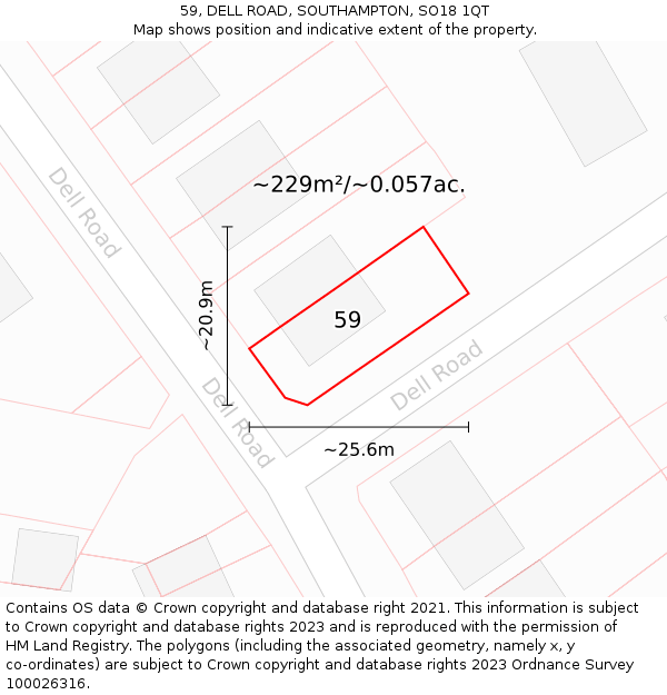 59, DELL ROAD, SOUTHAMPTON, SO18 1QT: Plot and title map