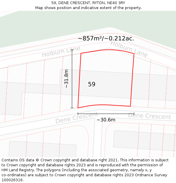 59, DENE CRESCENT, RYTON, NE40 3RY: Plot and title map