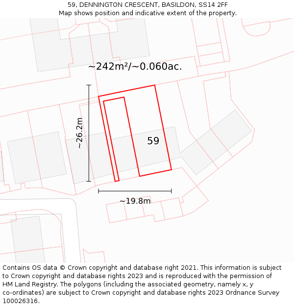 59, DENNINGTON CRESCENT, BASILDON, SS14 2FF: Plot and title map