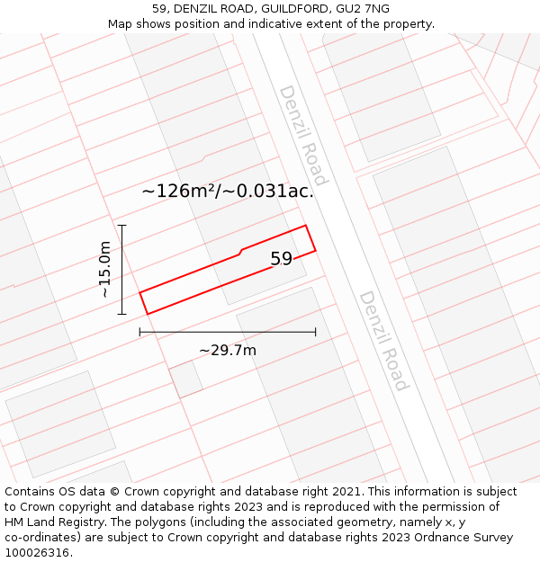 59, DENZIL ROAD, GUILDFORD, GU2 7NG: Plot and title map